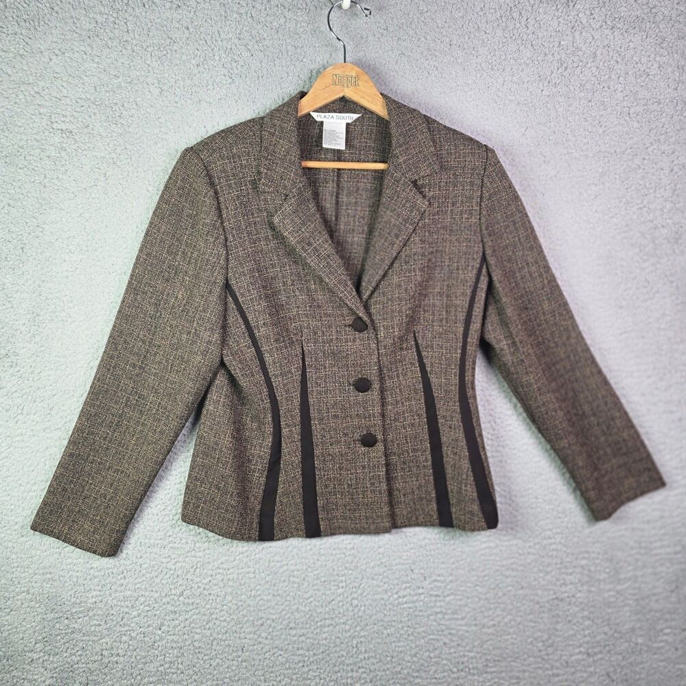 Plaza South Brown Textured Blazer 12 Tailored Career Workwear Jacket